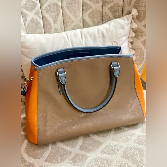 Coach Margot colorblock blue and orange leather carryall shoulder bag - Picture 3 of 10